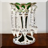 D58. Cut-to-color green vase with crystal drops. Some crystals are damaged and one is missing. - $14 